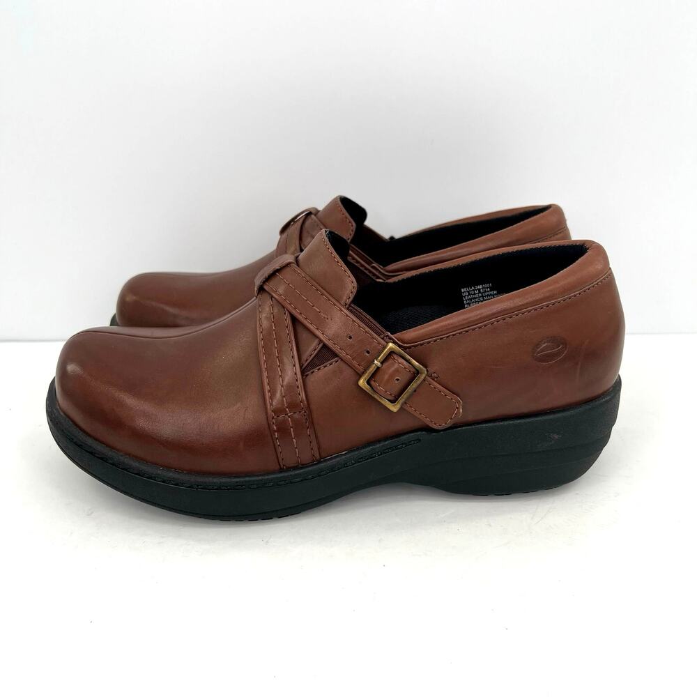 NWOT Abeo Womens Bella 24/7 Brown Leather Clogs Comfort Shoes Buckle - Picture 4 of 10